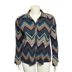 dressbarn Multicolor Chevron Button Down Shirt